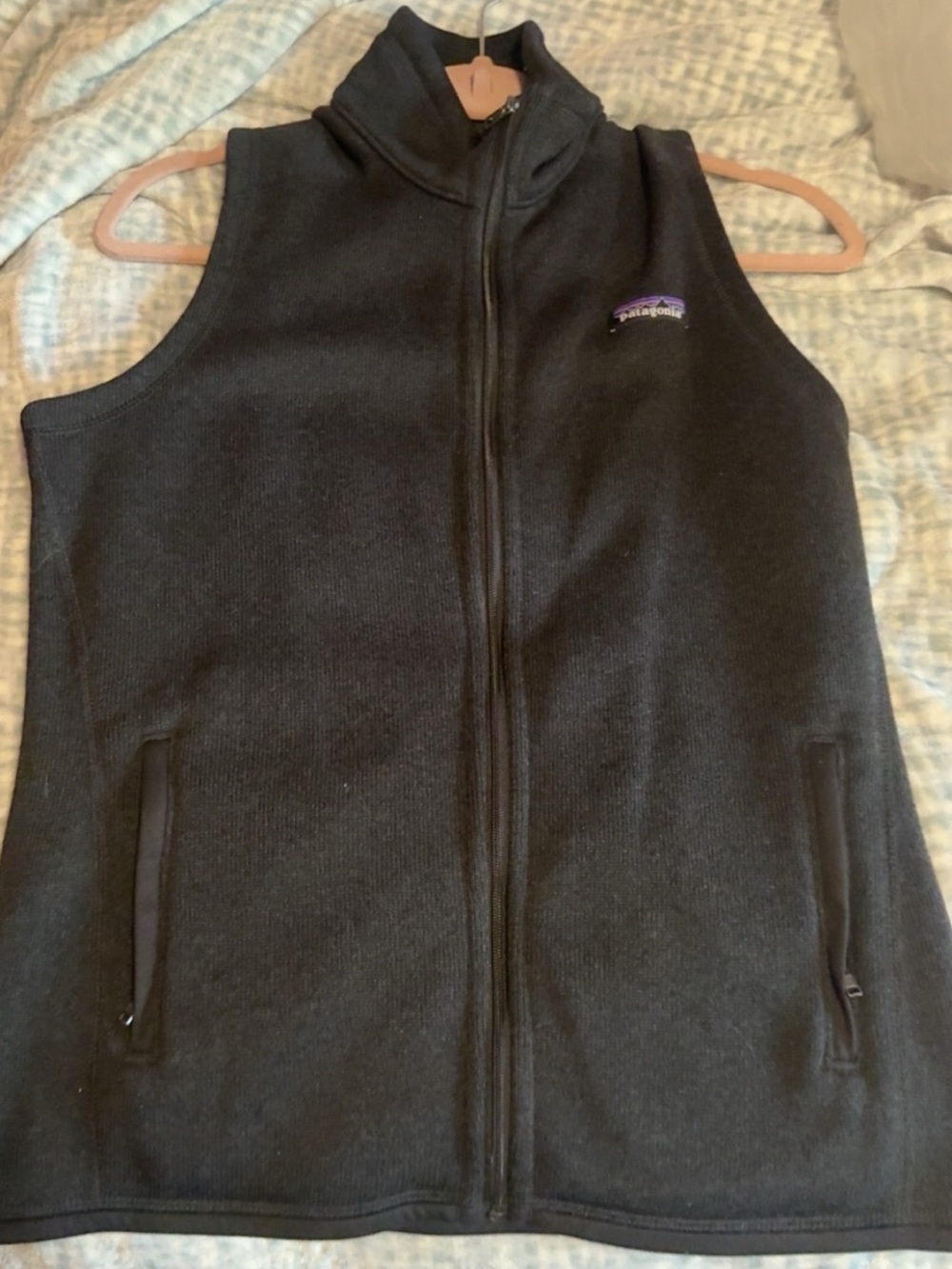 Patagonia Black Full-Zip Fleece Vest with Purple Logo